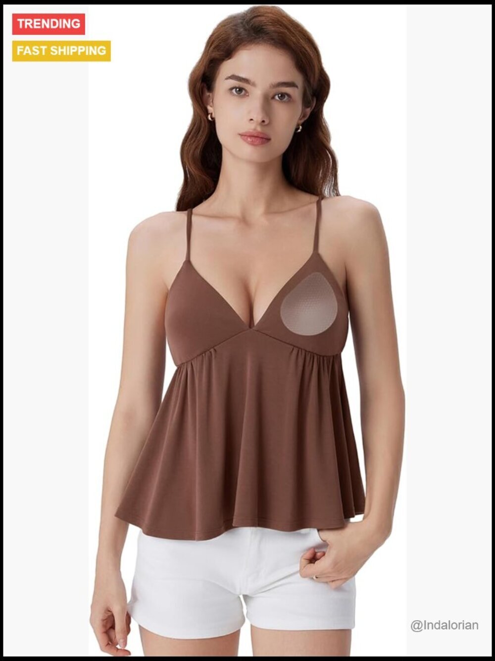V Neck Babydoll Tank Top with Built in Bra Peplum Cami Going Out Top